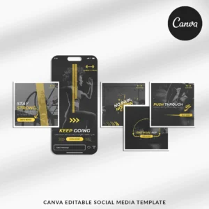 Power Fitness | 90 Matching Canva Social Media Post Templates