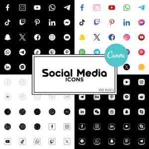 100 Social Media Icons | Canva Icon Template