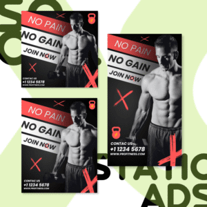 No pain, No gain | Plantilla Canva para Anuncios Estáticos
