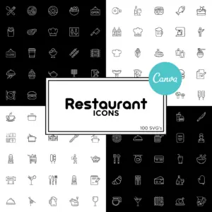 100 Restaurant Icons | Canva Icon Template